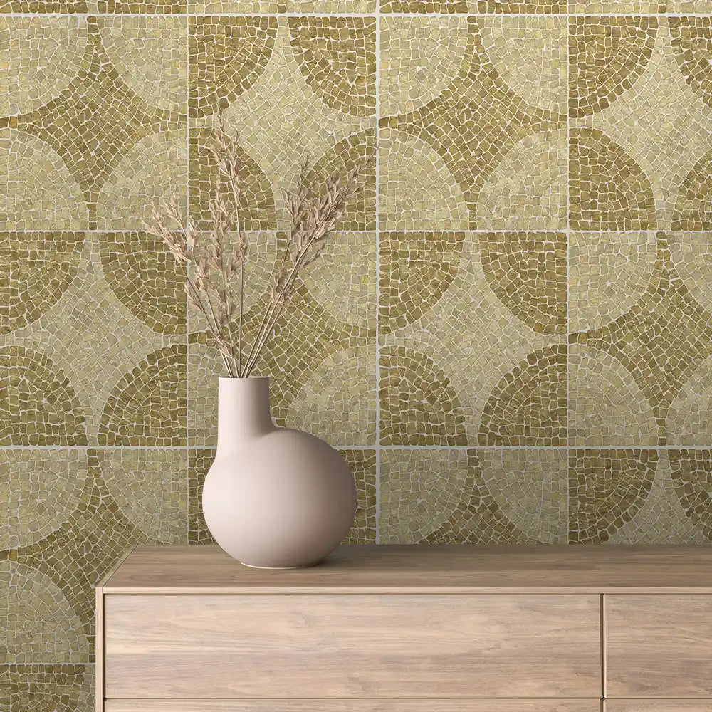 Olive Gold Mosaic Circle Stone Peel & Stick Wallpaper – Stone 0056