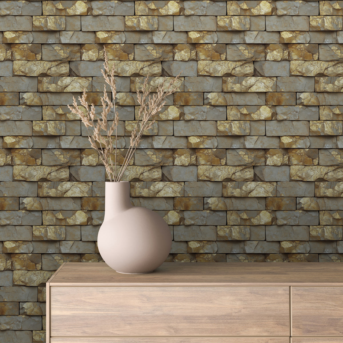 Weathered Gold Patina Stone Wallpaper Stone 0057