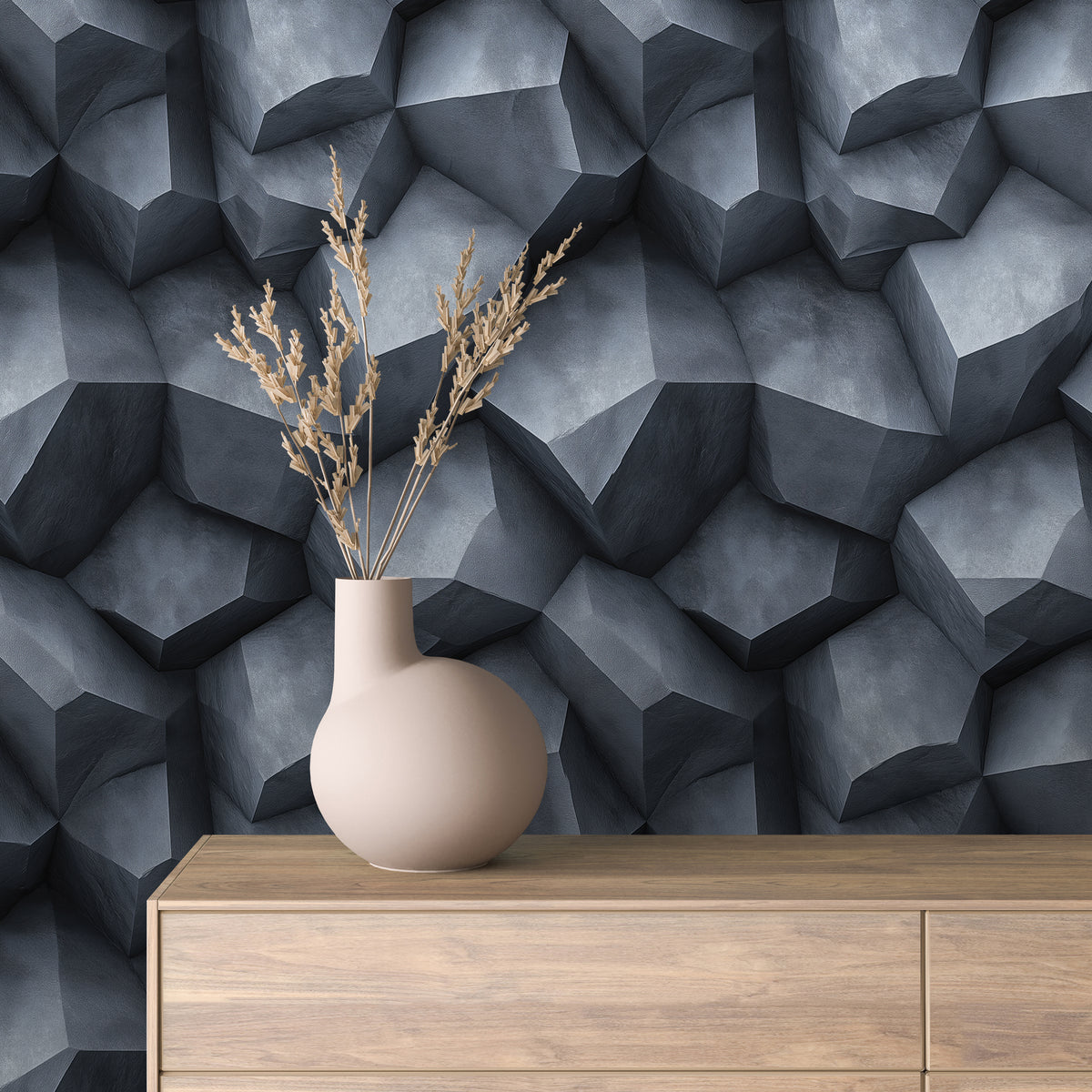 Slate Blue Faceted Crystalline Stone Wallpaper Stone 0062