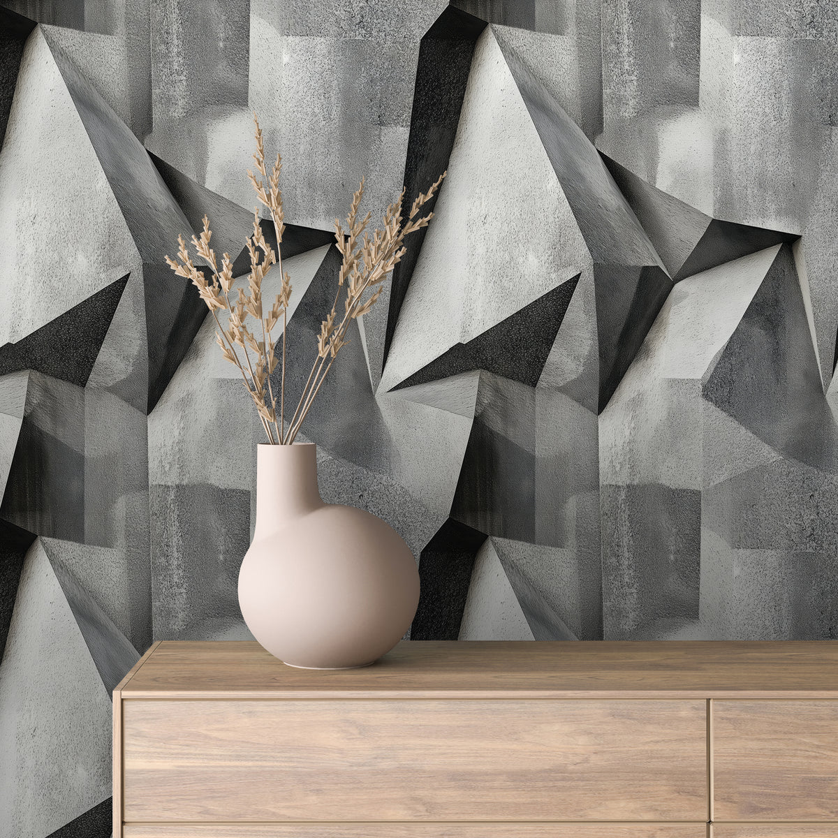 Soft Gray Faceted Origami Stone Wallpaper Stone 0064