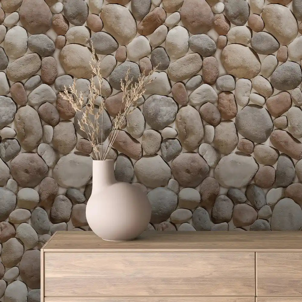 Warm Earth River Pebble Stone Peel & Stick Wallpaper – Stone 0064