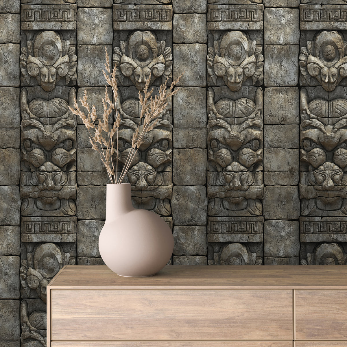 Carved Ram-Head Relief Stone Wallpaper Stone 0065
