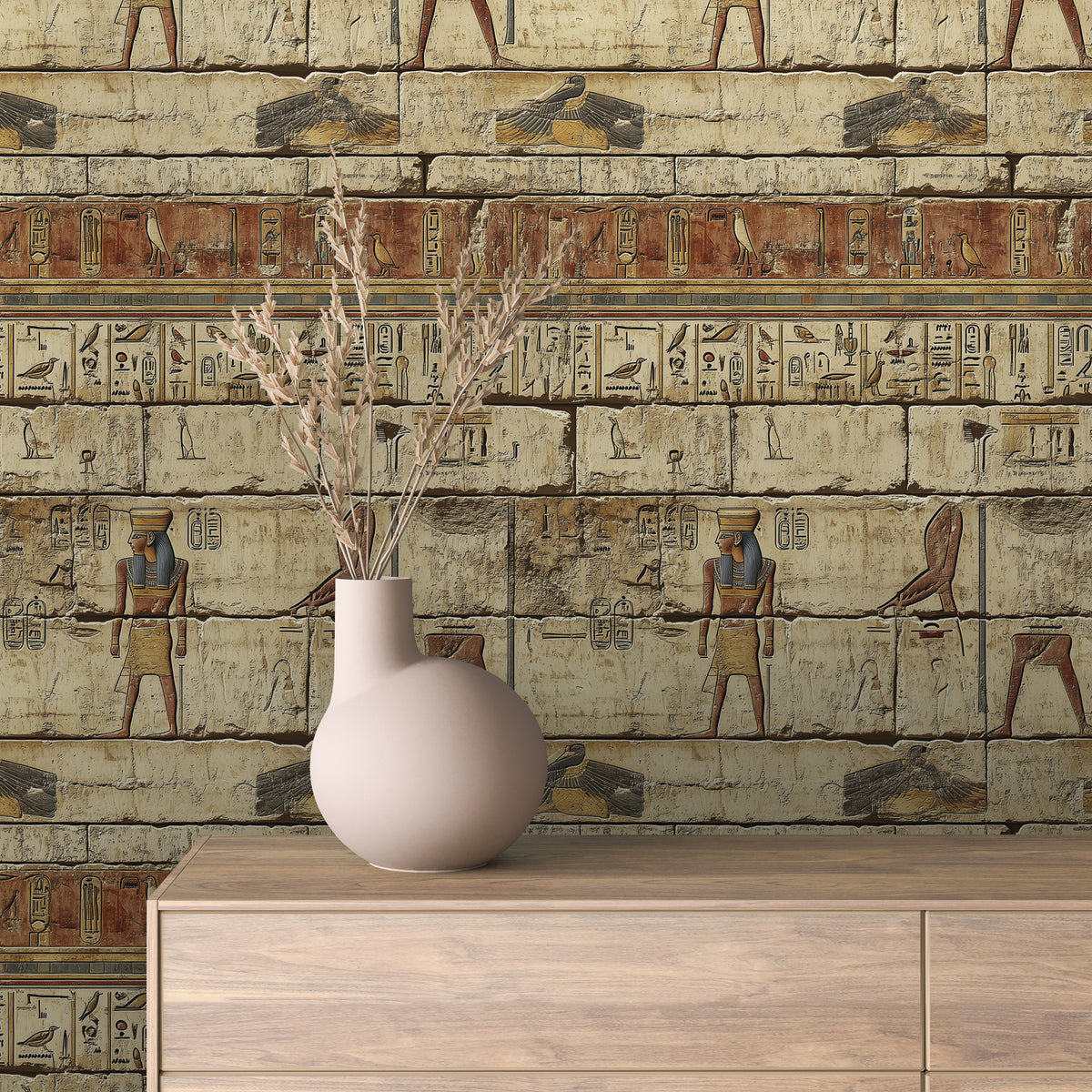 Egyptian Hieroglyphic Wall Relief Wallpaper Stone 0073