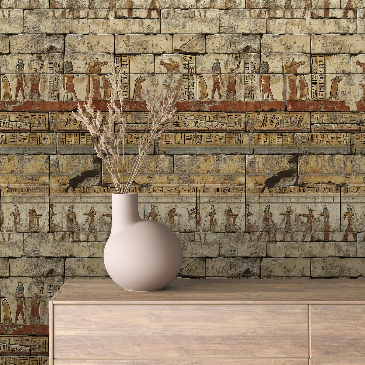 Egyptian God Procession Hieroglyphic Wallpaper Stone 0074