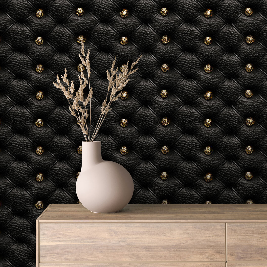 Onyx Tufted Leather Texture Wallpaper mockup