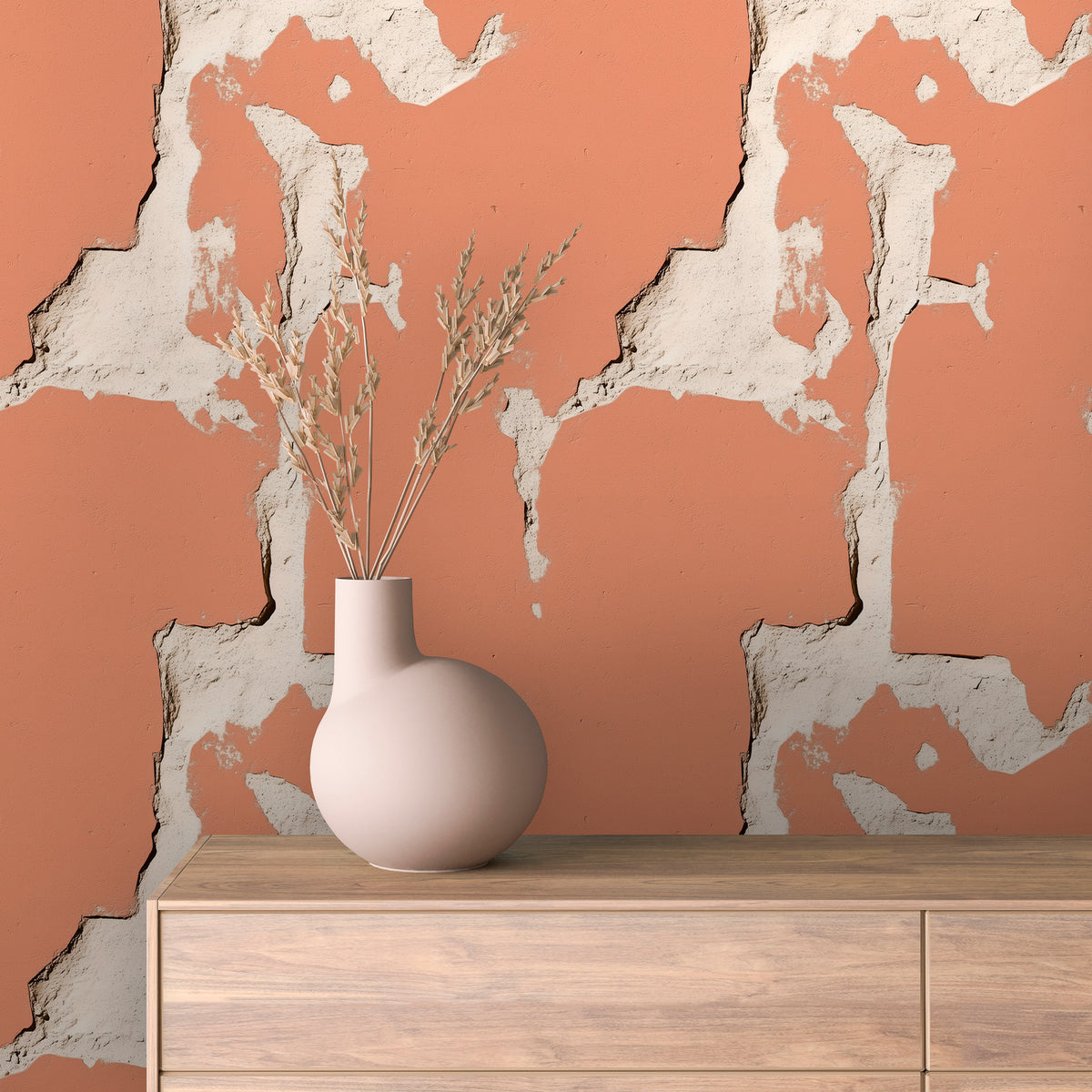 Terracotta Cracked Plaster Texture Wallpaper mockup