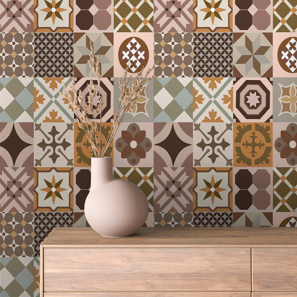 Earthy Clay Patchwork Tile Peel & Stick Wallpaper – Tile 0001