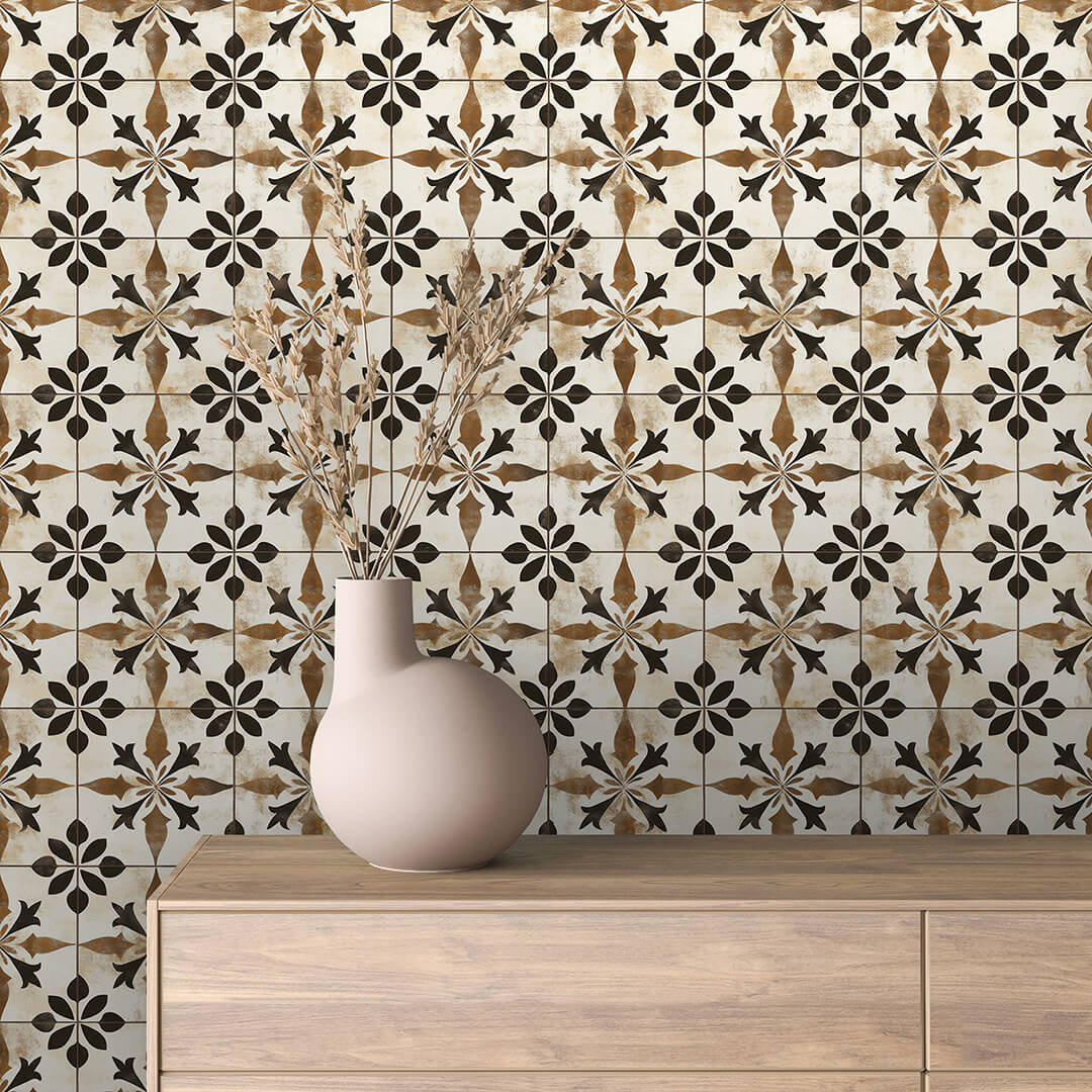 Umber Floral Tile Wallpaper mockup