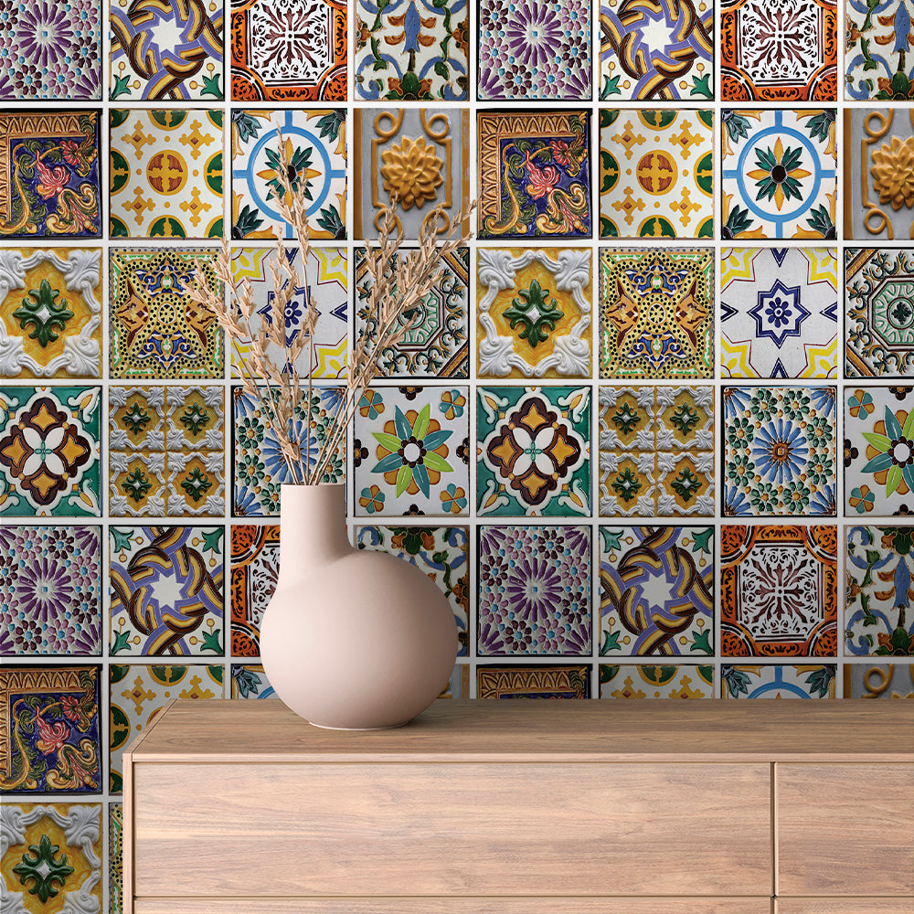 Antique Glazed Relief Tile Peel & Stick Wallpaper – Tile 0002