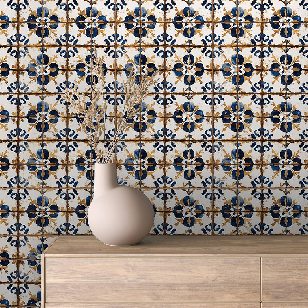 Cobalt Medallion Tile Wallpaper mockup