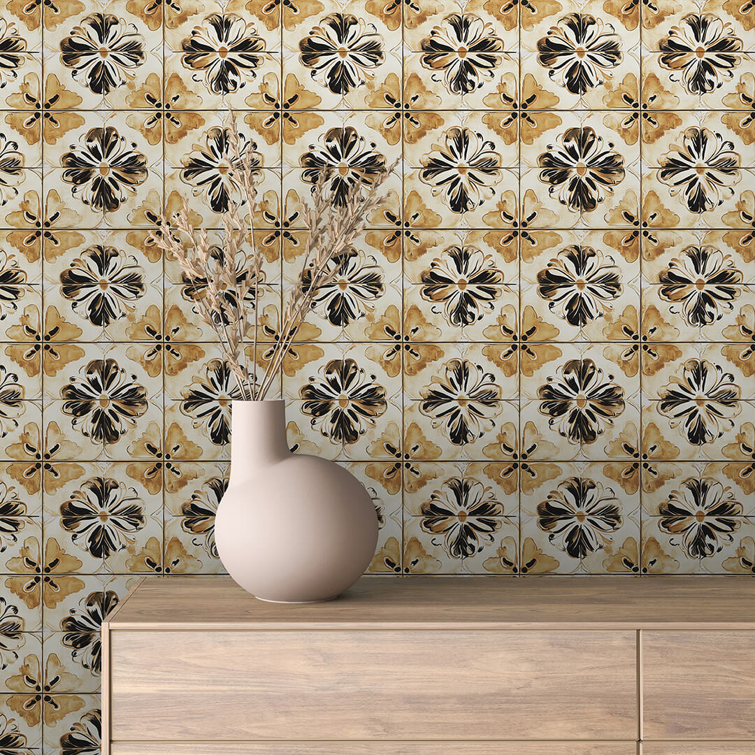 Golden Sunflower Tile Wallpaper mockup
