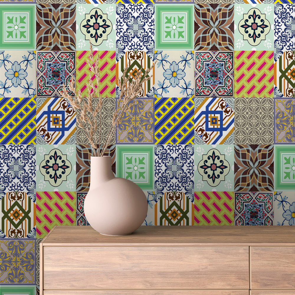 Eclectic Bright Patchwork Tile Peel & Stick Wallpaper – Tile 0009