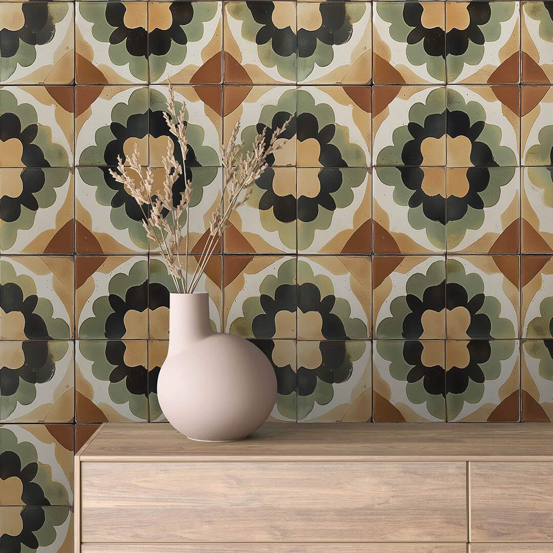Olive Wreath Tile Wallpaper mockup
