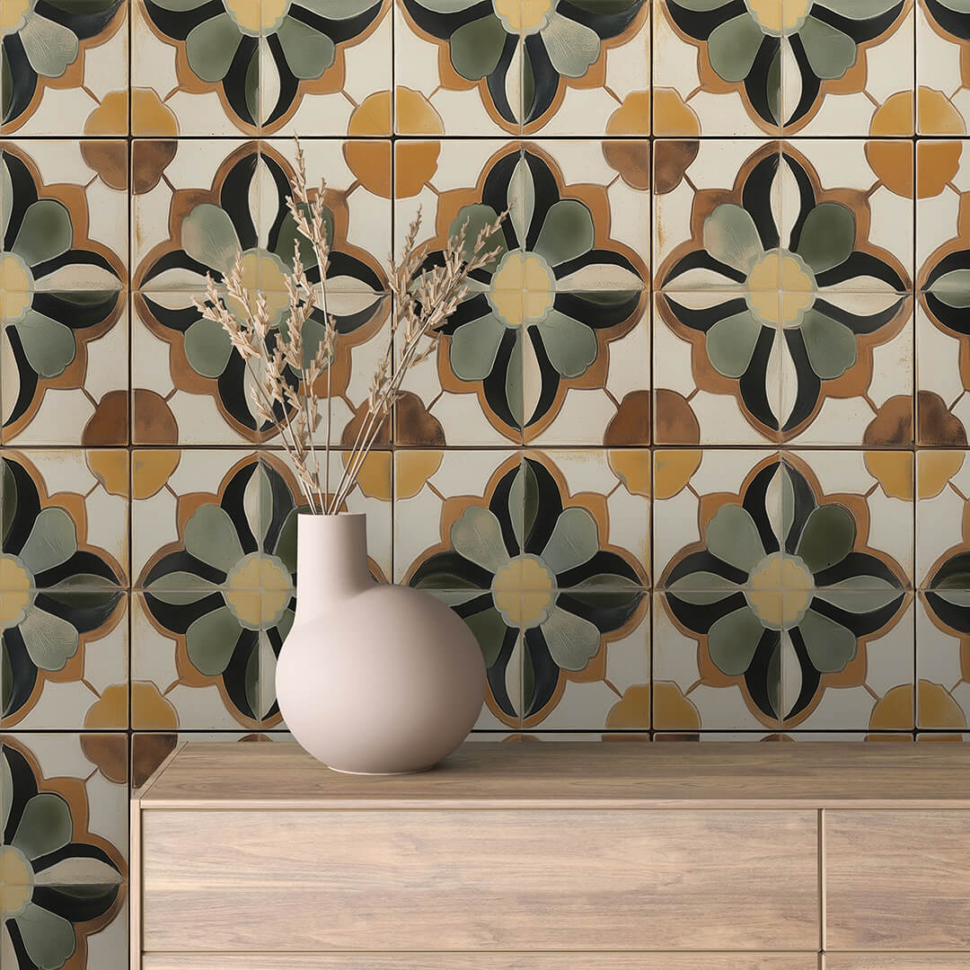 Sage Bloom Tile Wallpaper mockup