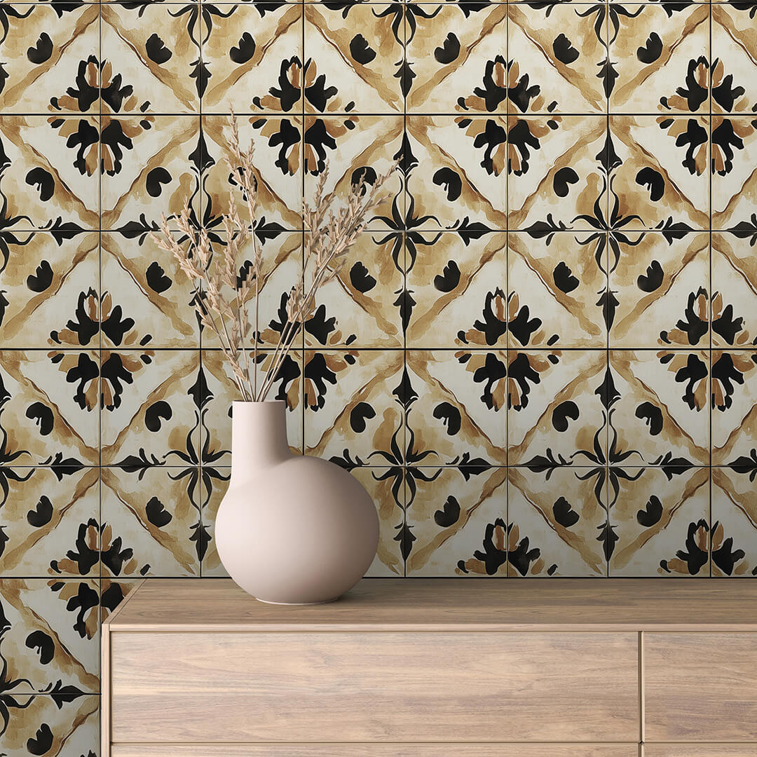 Ink Blossom Tile Wallpaper mockup