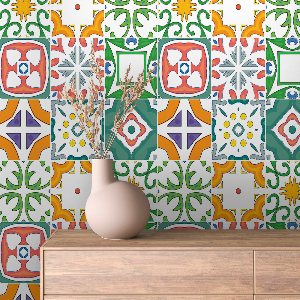 Bright Graphic Folk Tile Peel & Stick Wallpaper – Tile 0015