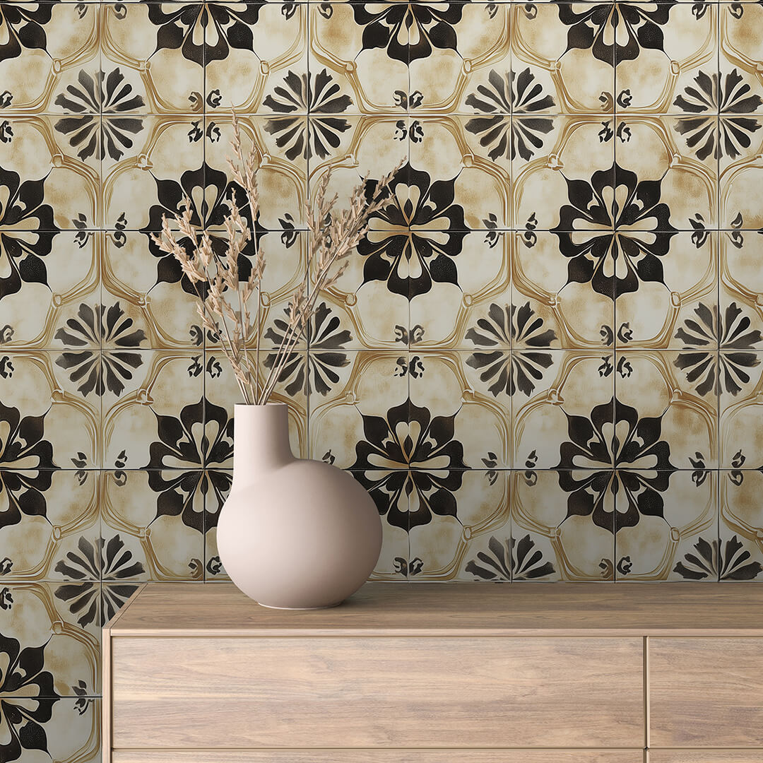 Vintage Fan Tile Wallpaper mockup