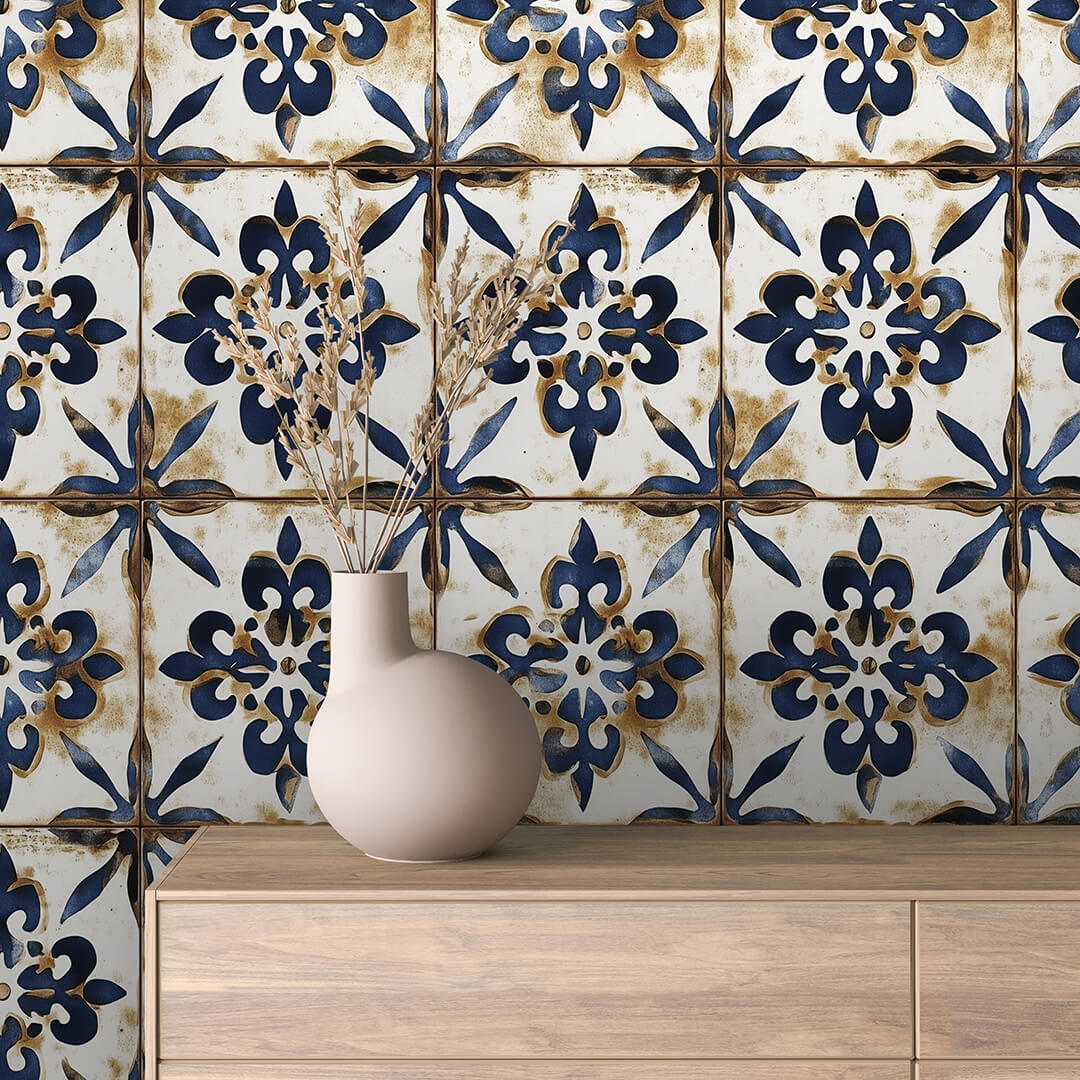 Indigo Fleur Tile Wallpaper mockup