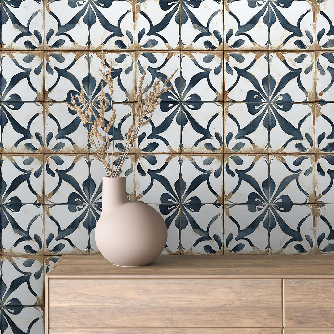 Navy Flourish Tile Wallpaper mockup