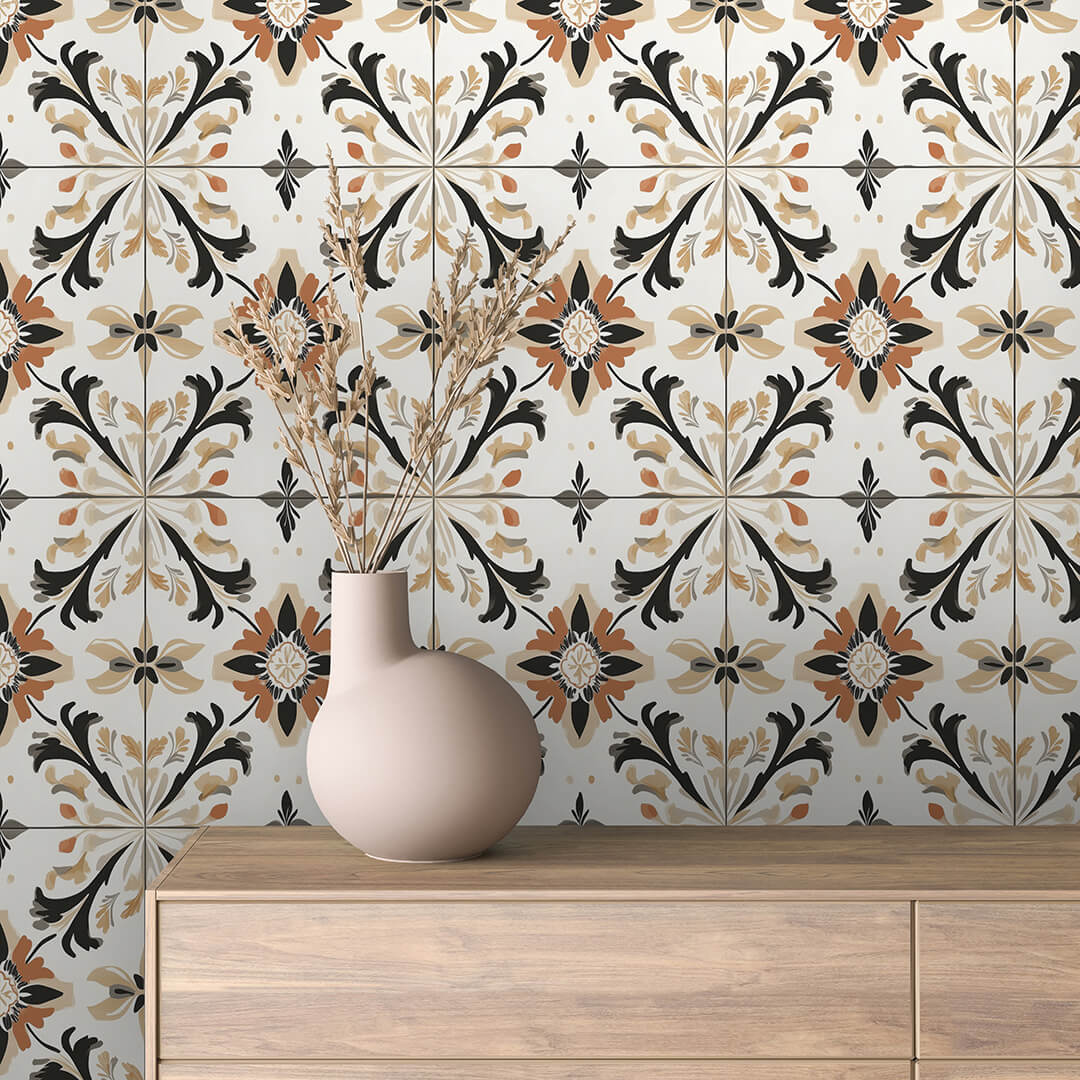 Autumn Scrollwork Tile Wallpaper mockup