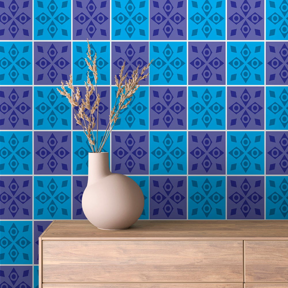 Cobalt and Periwinkle Star Tile Peel & Stick Wallpaper – Tile 0027