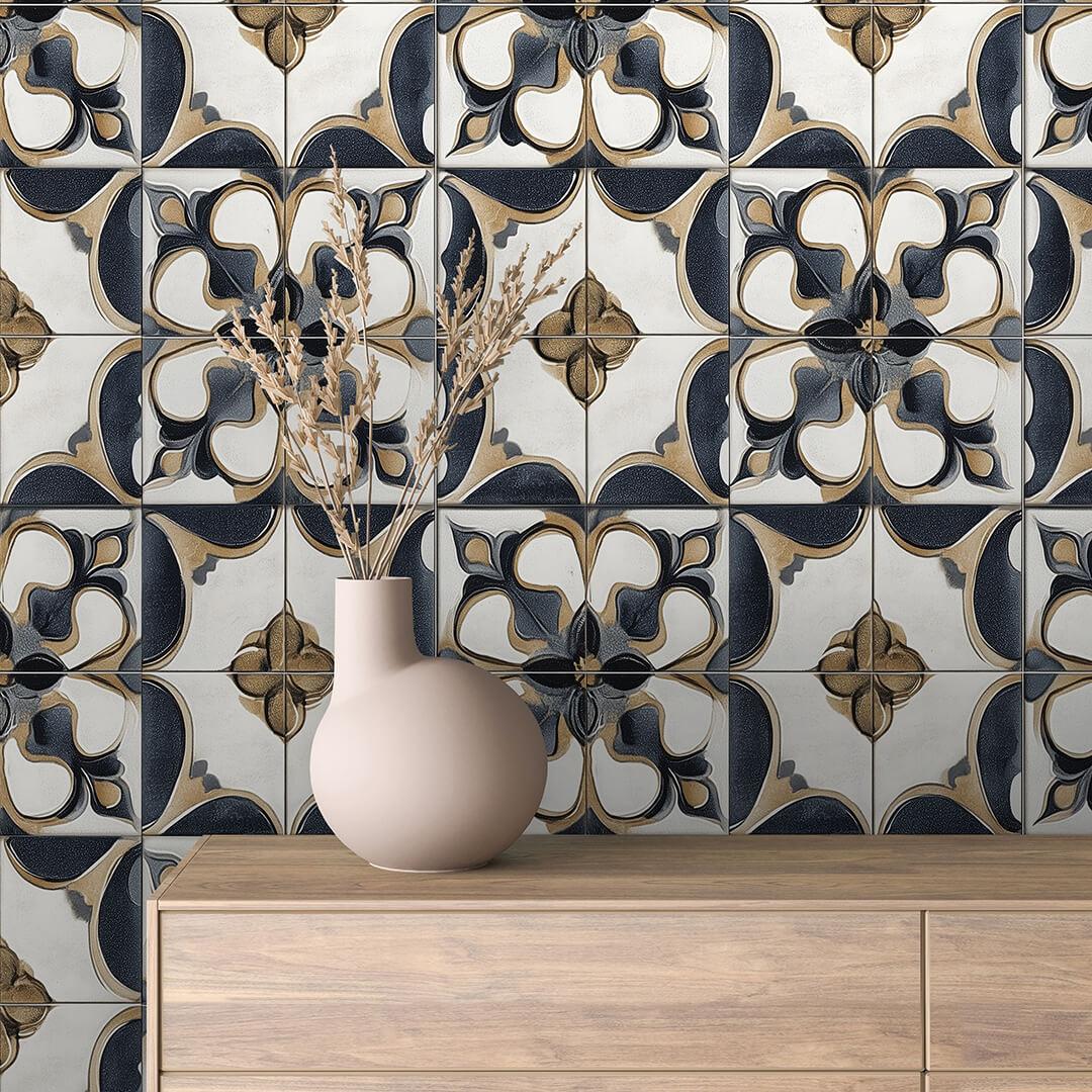 Midnight Quatrefoil Tile Wallpaper mockup