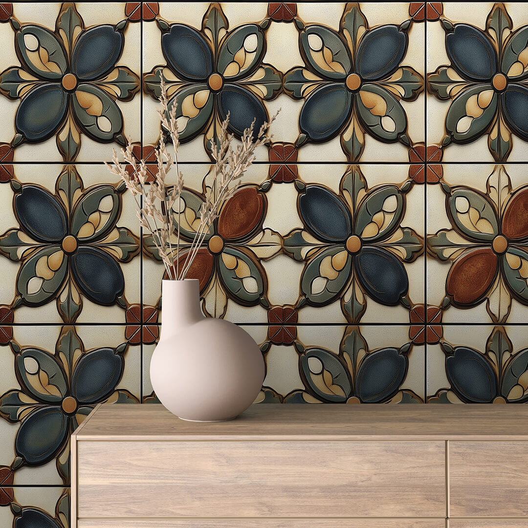 Estrela Flower Tile Wallpaper mockup