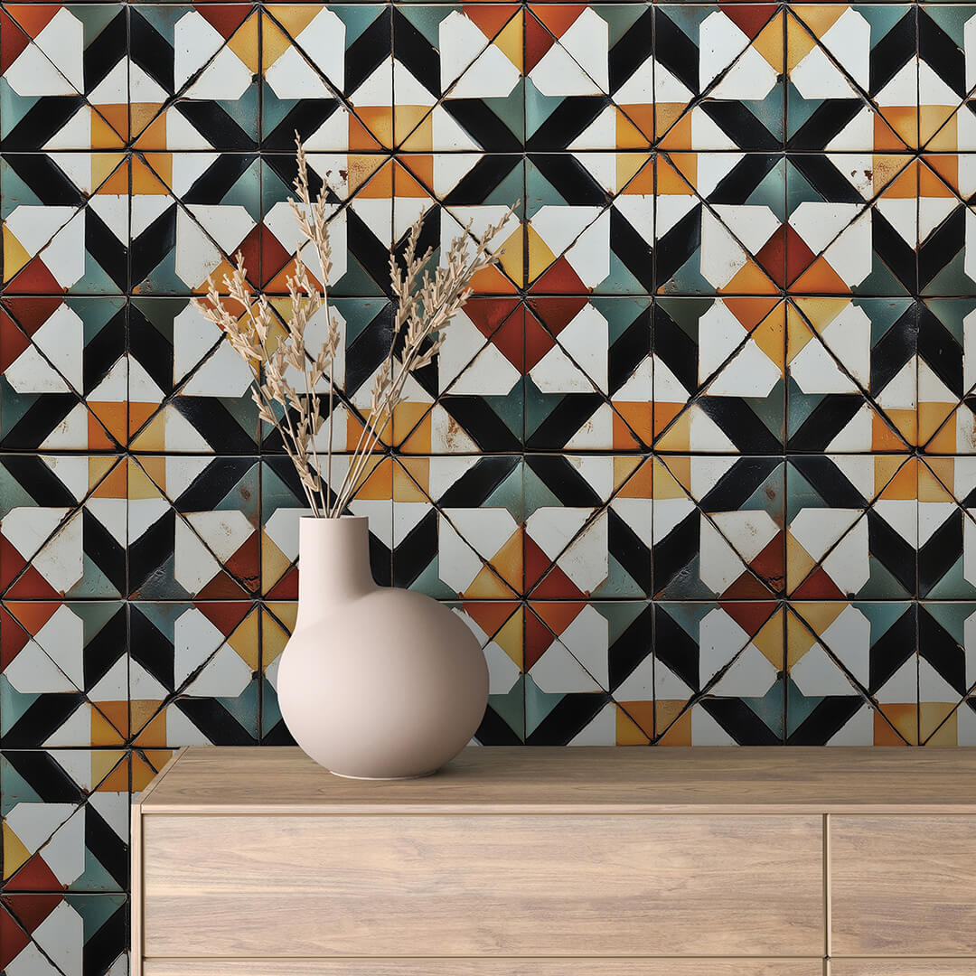 Sunset Pinwheel Tile Wallpaper mockup
