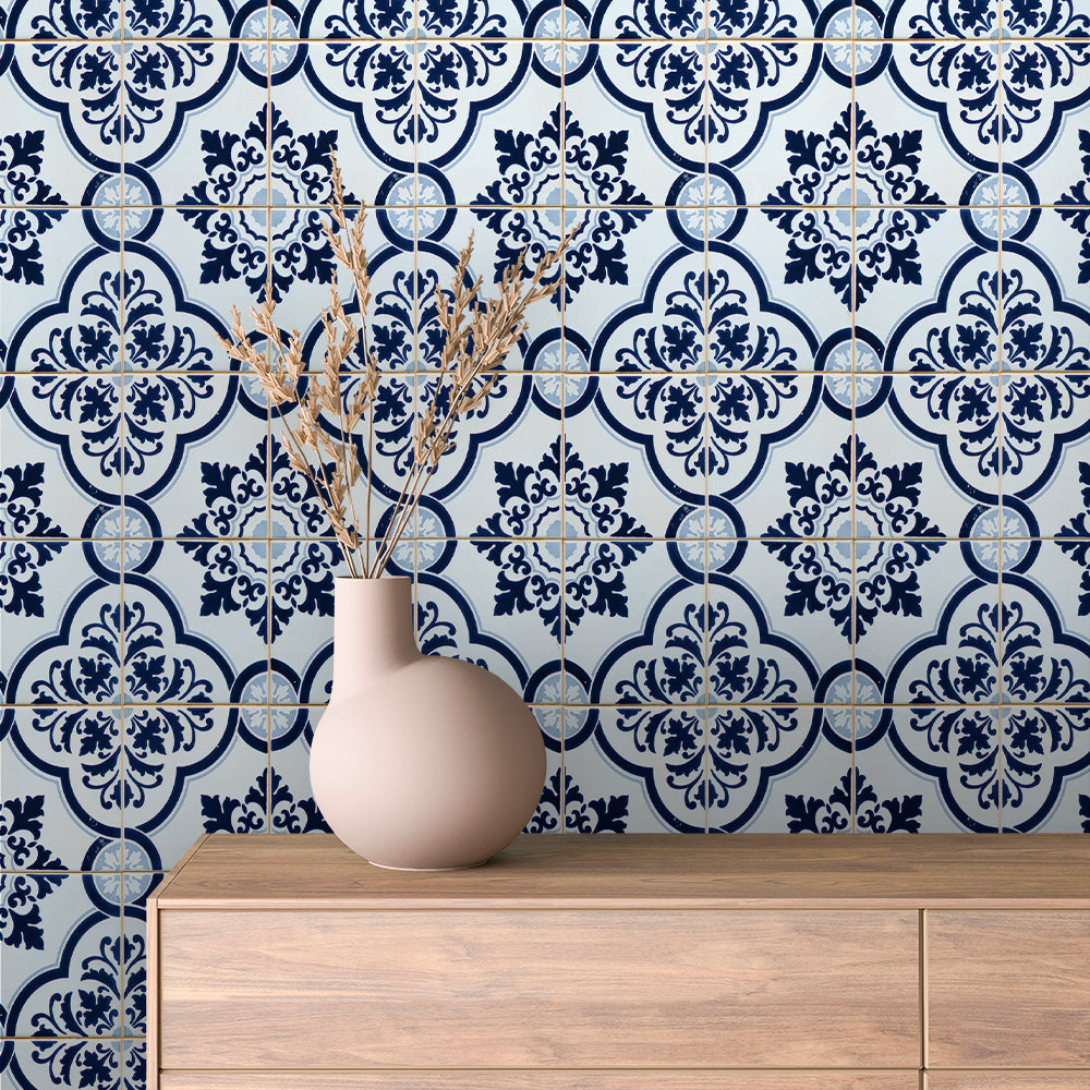 Navy Acanthus Quatrefoil Tile Peel & Stick Wallpaper – Tile 0031