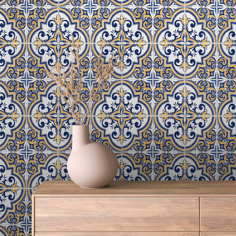 Navy and Gold Portuguese Medallion Tile Peel & Stick Wallpaper – Tile 0033