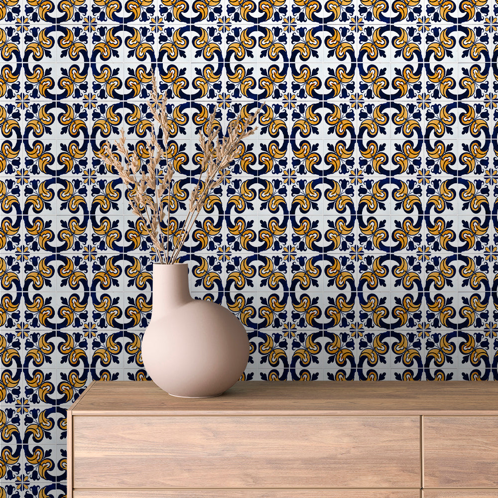 Navy and Gold Swirl Tile Peel & Stick Wallpaper – Tile 0034