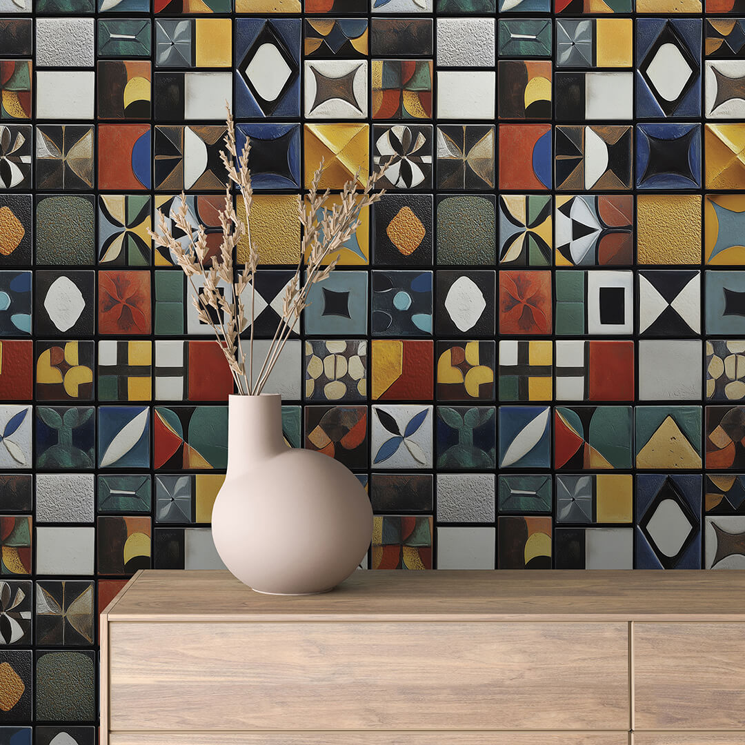 Eclectic Mosaic Tile Wallpaper mockup
