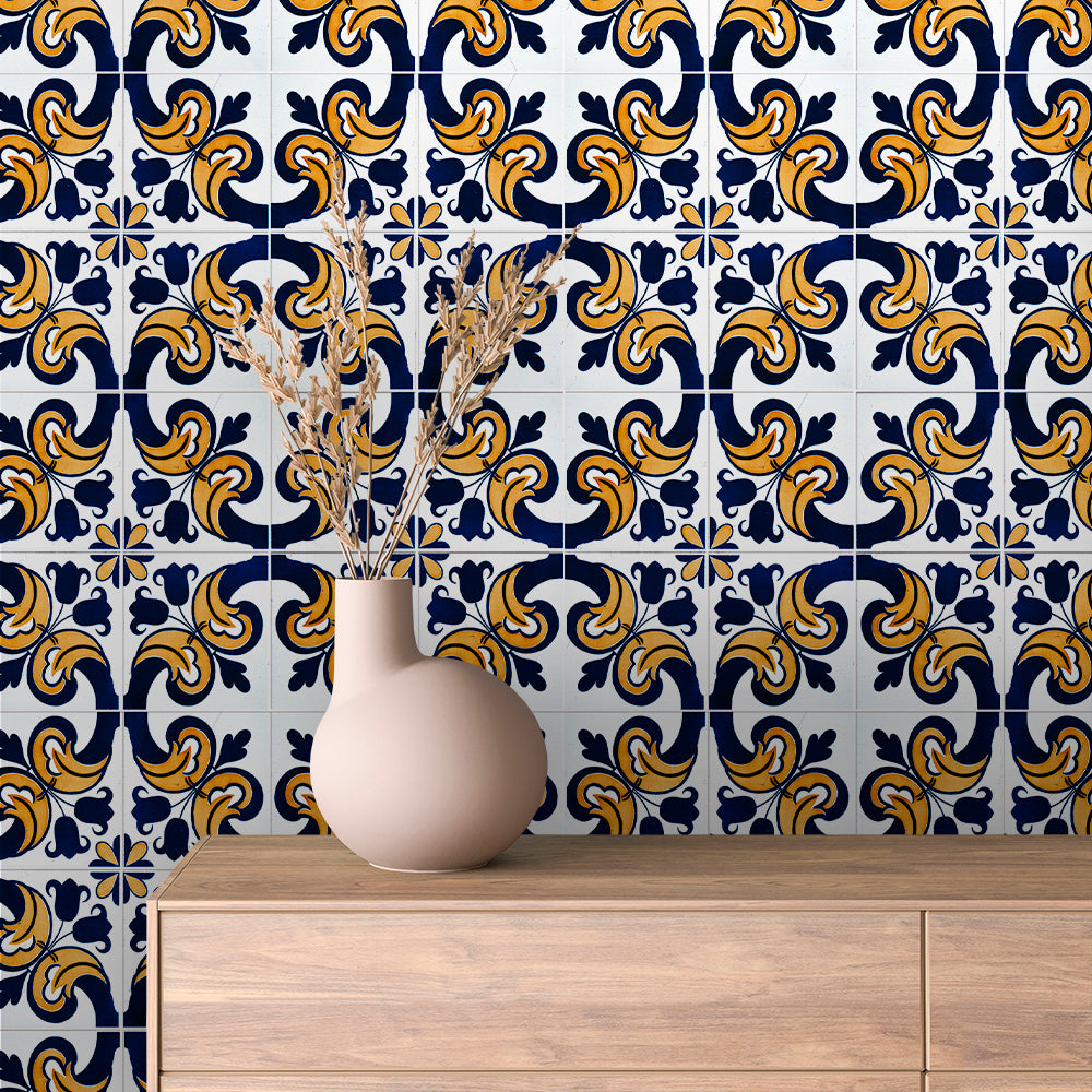 Aged Navy and Gold Scroll Tile Peel & Stick Wallpaper – Tile 0035