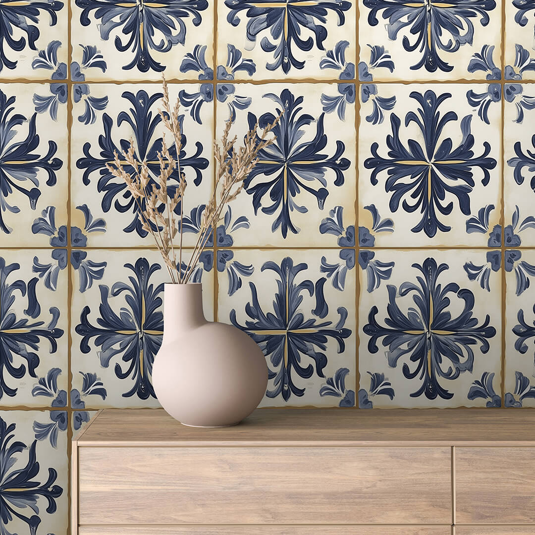 Sapphire Damask Tile Wallpaper mockup