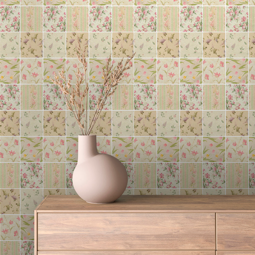 Vintage Floral Patchwork Tile Peel & Stick Wallpaper – Tile 0040