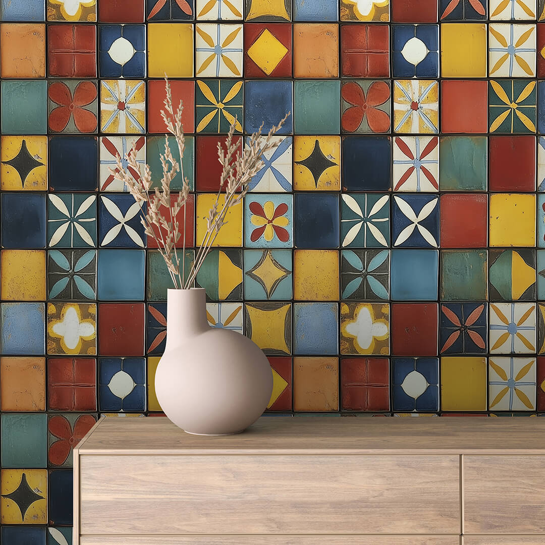 Fiesta Patchwork Tile Wallpaper mockup