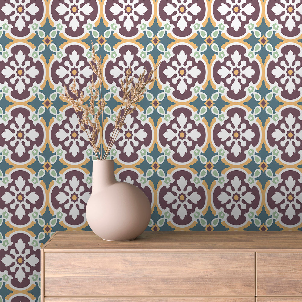 Plum and Slate Quatrefoil Tile Peel & Stick Wallpaper – Tile 0042