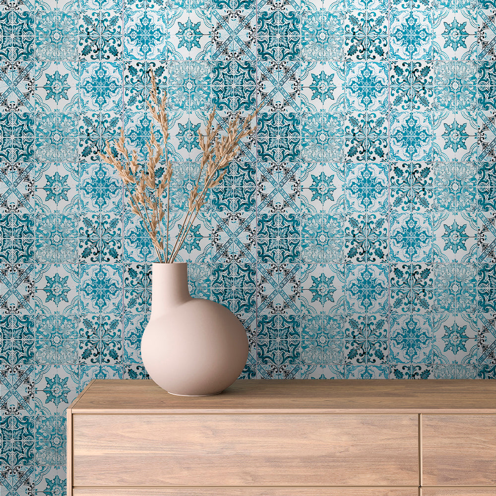 Weathered Teal Azulejo Tile Peel & Stick Wallpaper – Tile 0044