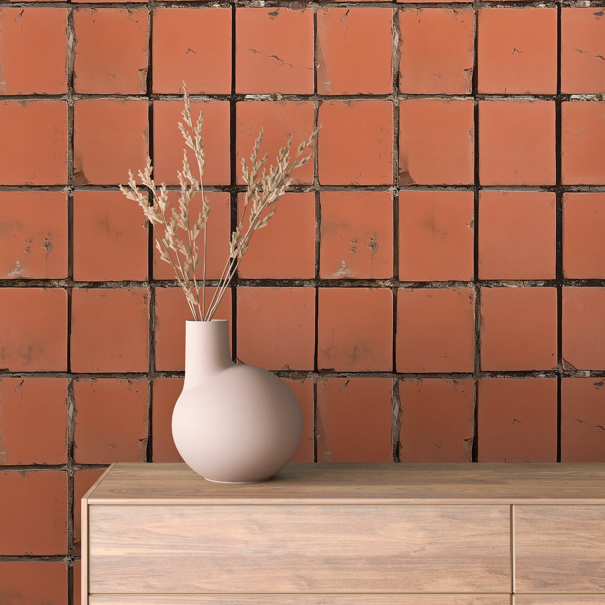Weathered Terracotta Tile Wallpaper mockup
