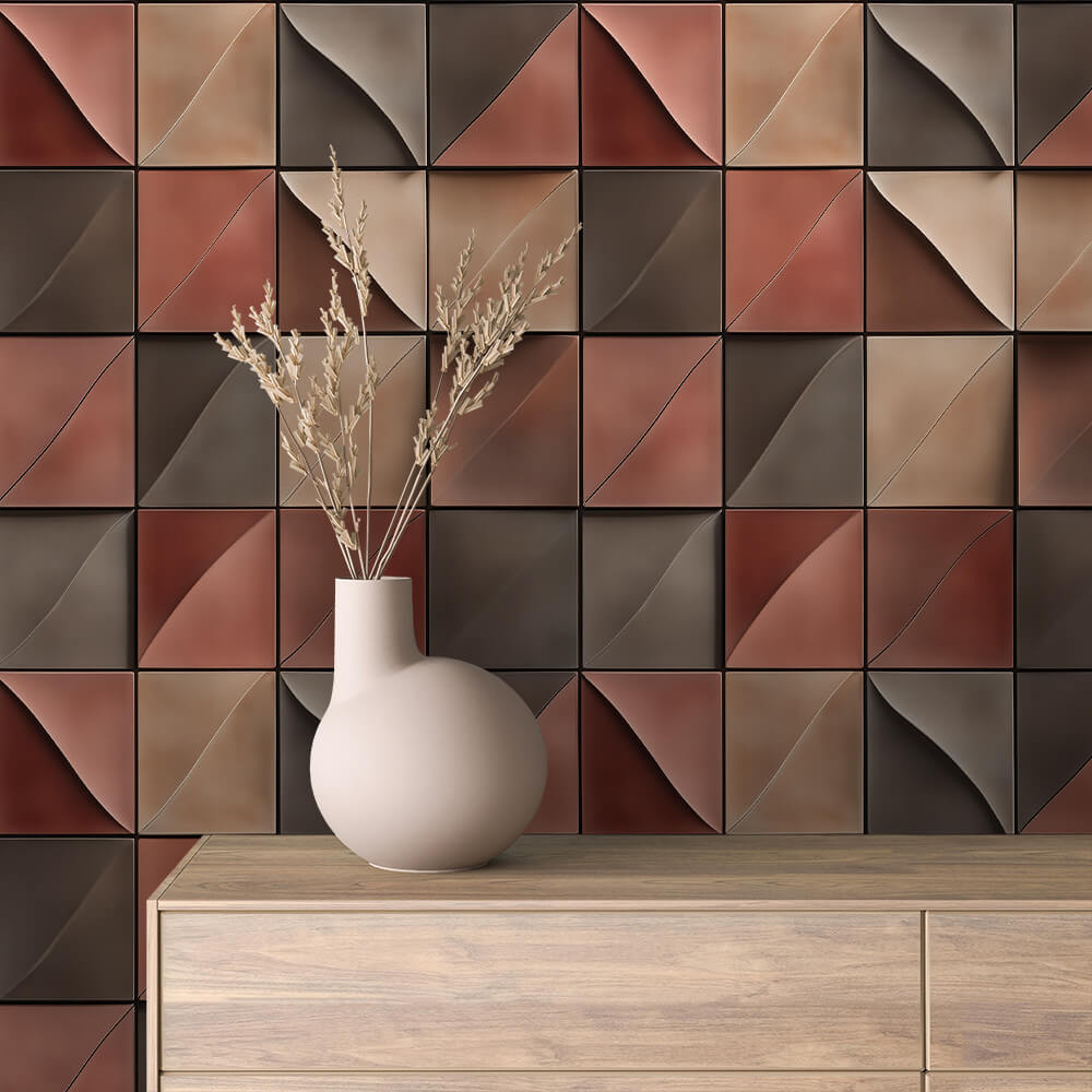 Terracotta Wave Tile Wallpaper mockup