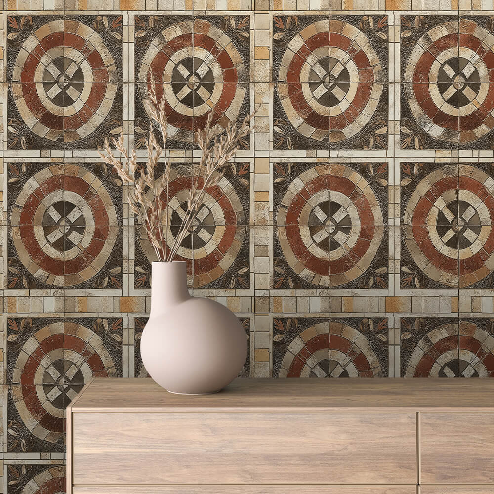 Rustic Wheel Tile Wallpaper mockup