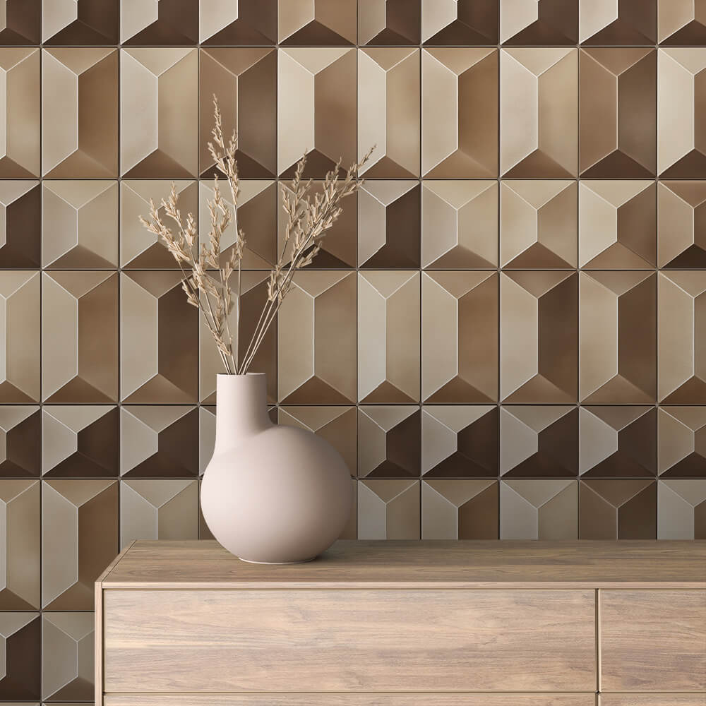 Faceted Bronze Tile Wallpaper mockup