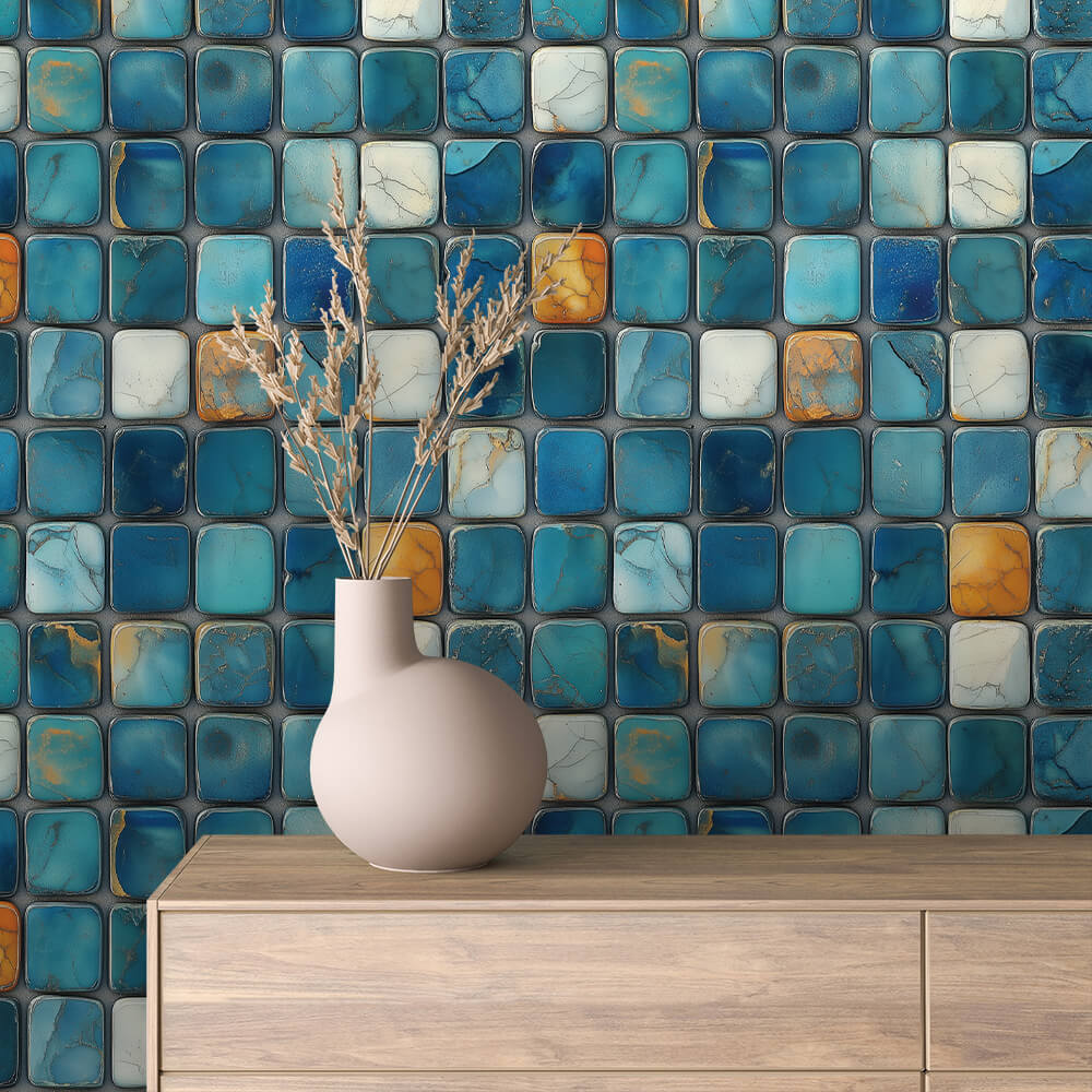 Lagoon Marble Tile Wallpaper mockup