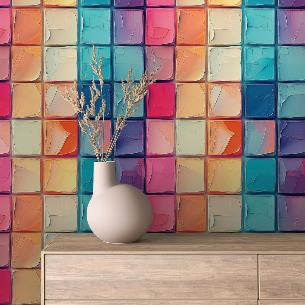 Rainbow Brushstroke Tile Wallpaper mockup