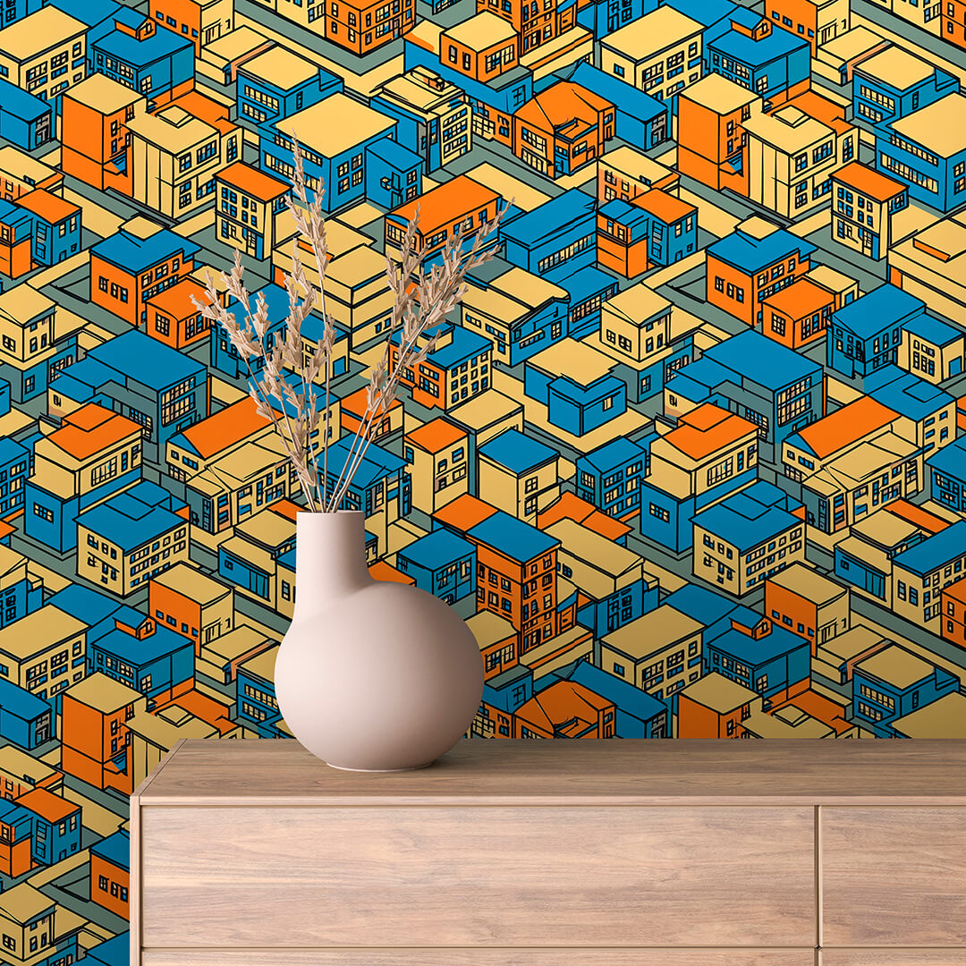 Isometric Sunny Blocks Peel & Stick Wallpaper – Urban 0002