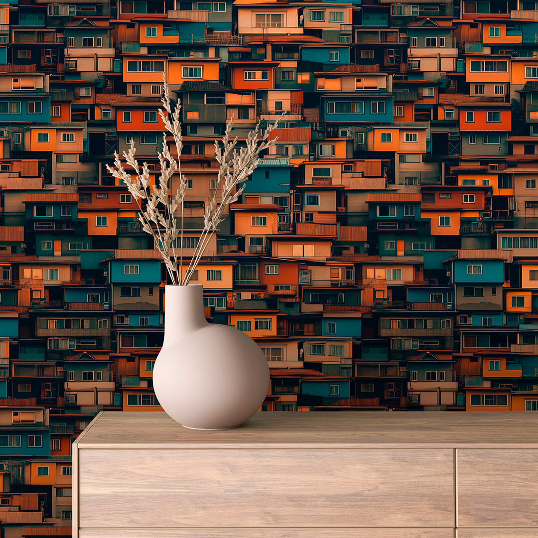 Stacked Hillside Houses Peel & Stick Wallpaper – Urban 0003