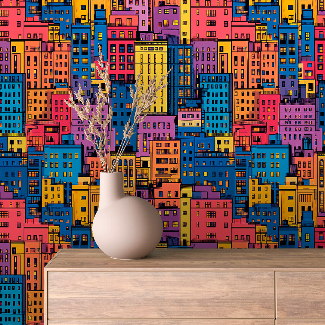 Pop Art Neon City Peel & Stick Wallpaper – Urban 0010