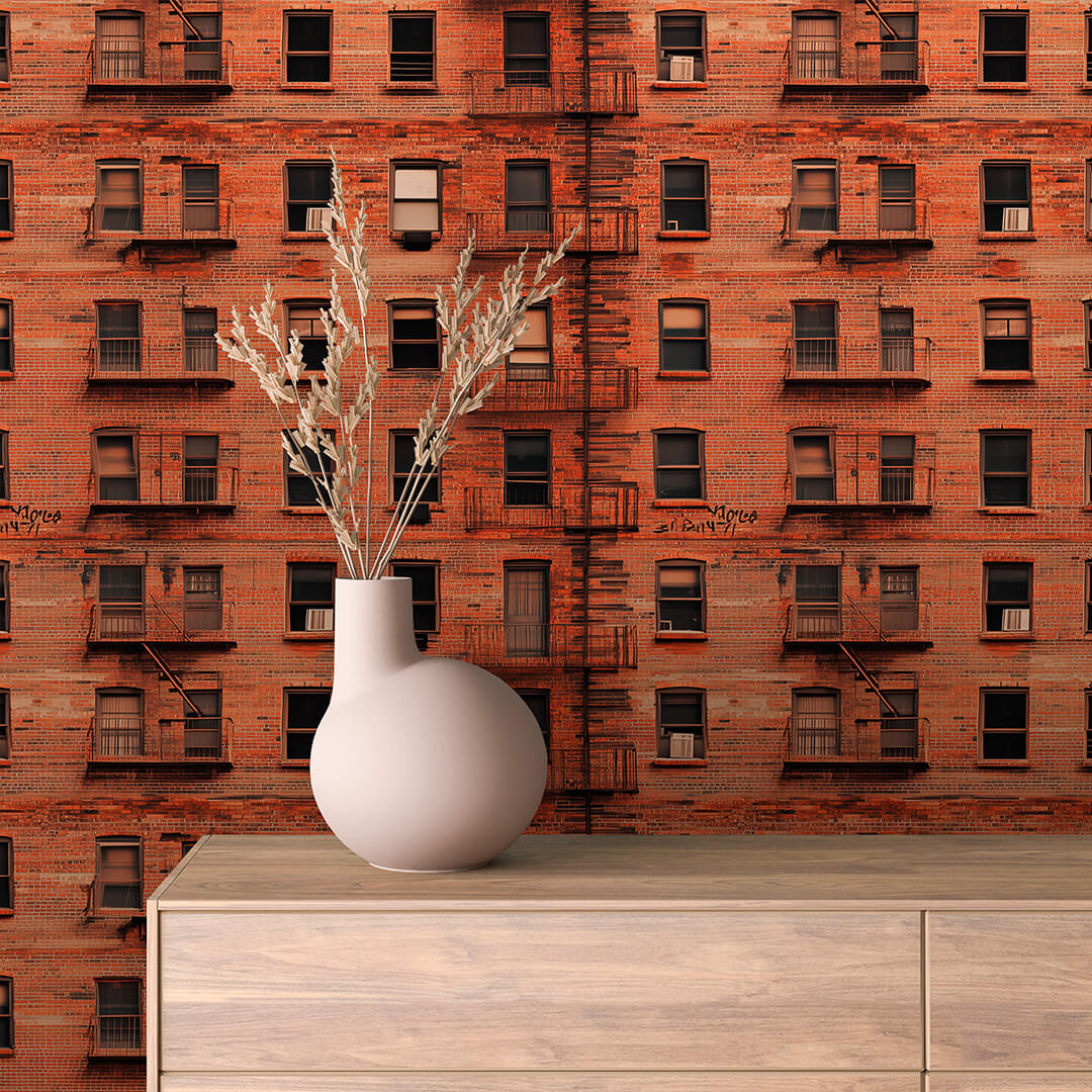 Red Brick Fire Escape Peel & Stick Wallpaper – Urban 0015