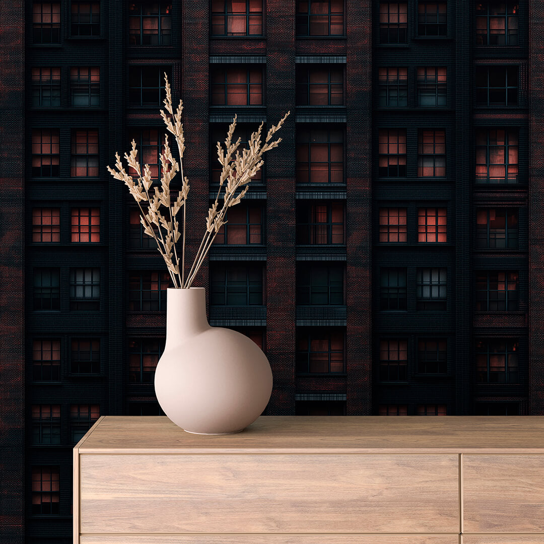 Midnight Brick Ember Windows Peel & Stick Wallpaper – Urban 0019