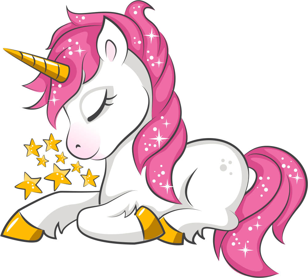 Sleeping Pink Maned UniCorn with 8 separate stars, Wall Decal Sticker, Removable with NO wall Damage!